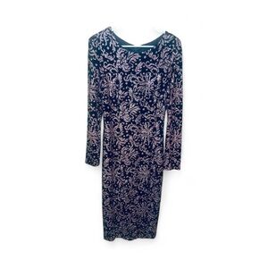 Betsy & Adam Black Dress with Silver Floral Design